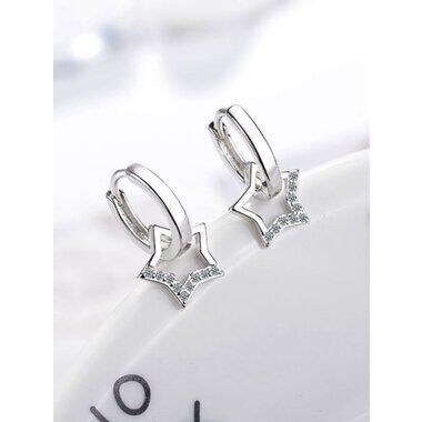 New? Women's 2 Piece Platinum Plated S925 Starry Diamond Simulant Hoop Earrings
